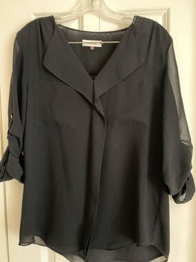 Calvin Klein Black Sheer Roll-Tab Blouse